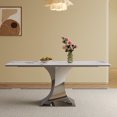 thumbnail image 1 of Montary 71” Modern Luxury Dining Table for 6-8 People, Artificial Marble Rectangular Dining Room Table with Black Titanium Hourglass Base, Sintered Stone Top Dining Table(Only Table), 1 of 8