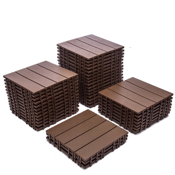 Montary 68-Pack Deck Tiles 61.6 Sq.Ft, Brown Plastic Interlocking Flooring, Durable Waterproof All-Weather Outdoor