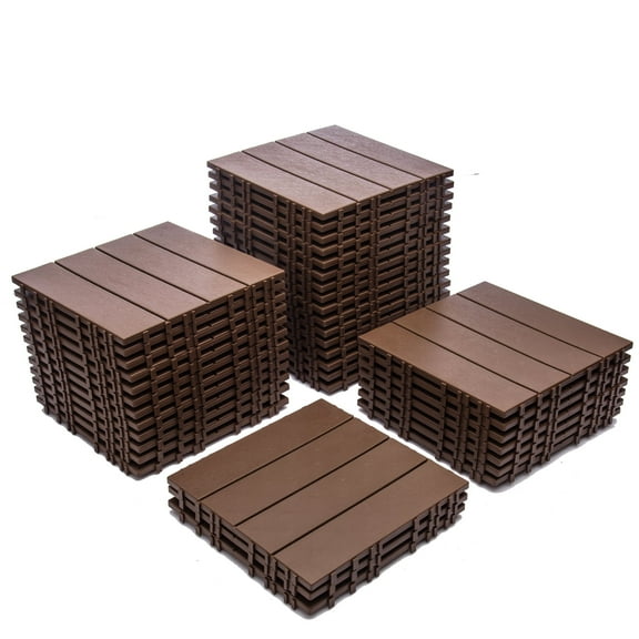 Montary 76-Pack Deck Tiles 68.80 Sq.Ft, Brown Plastic Interlocking Flooring, Durable Waterproof All-Weather Outdoor