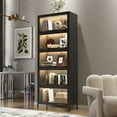 thumbnail image 1 of Montary 78.75" Iron Curio Cabinet with 5-Tier Steel Frame & Glass Doors, LED Lighting for Collectibles, Modern Style for Living Room/Office/Playroom - Black, 1 of 9