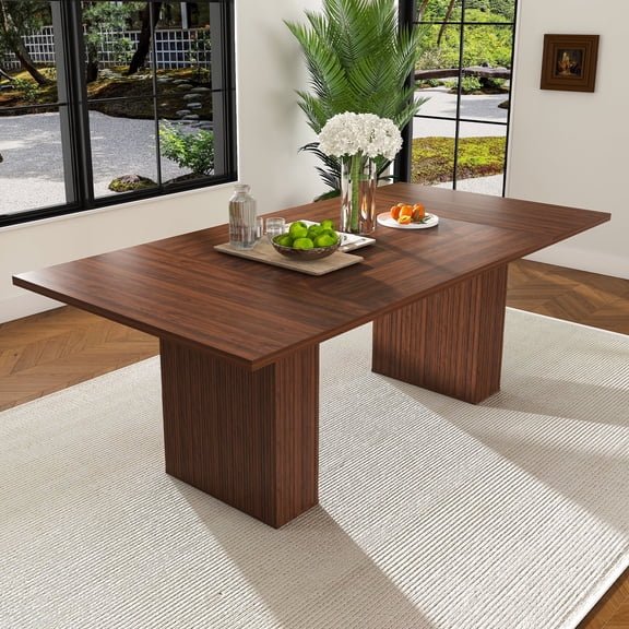 Legendstone 78 Inch Farmhouse Dining Table with Storage, Natural Wood Veneer Rectangular MDF Table for 6(Table Only)