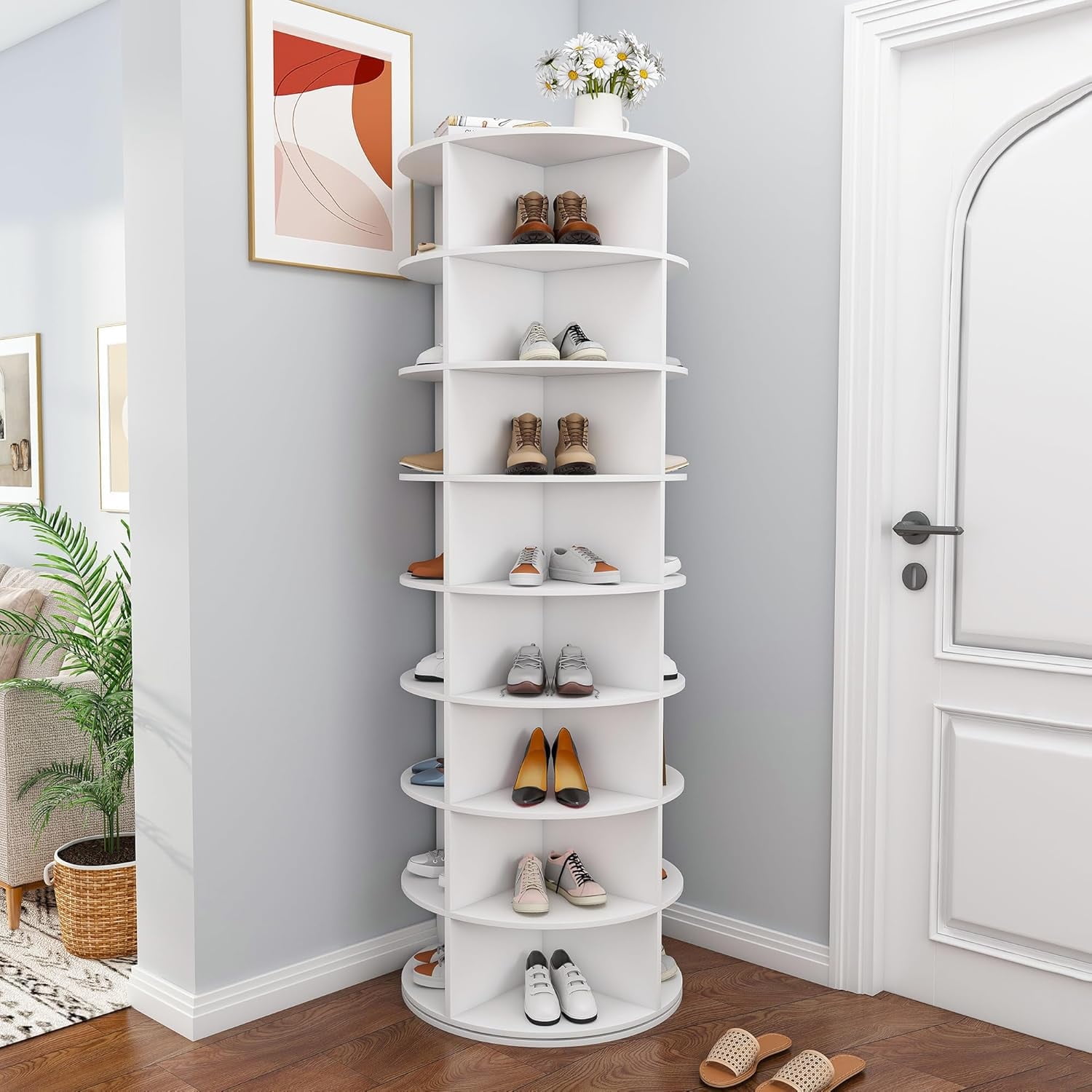 Montary 8-Tier Rotating Shoe Rack Tower Spinning Shoe Display Lazy Susan Tower, 360 Revolving Shoe Storage Organizer Rack for Living Room Entryway Doorway