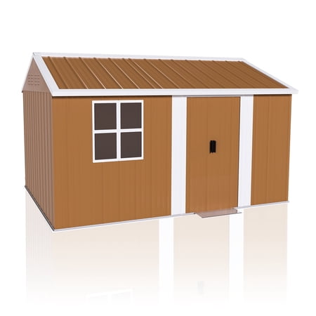Montary 8X12 FT Outdoor Storage Shed with Windows, Lockable Door & Ventilation - Weatherproof Metal Garden Shed, Outdoor Tool Storage House for Backyard, Lawn, Patio,Yard-Without Floor