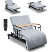 Montary Adjustable Electric Lift Bed for Seniors-Wired Remote Control,Fall-Safe Rails & Detachable Meal Tray, Safe Standing/Sitting/Lying Aid