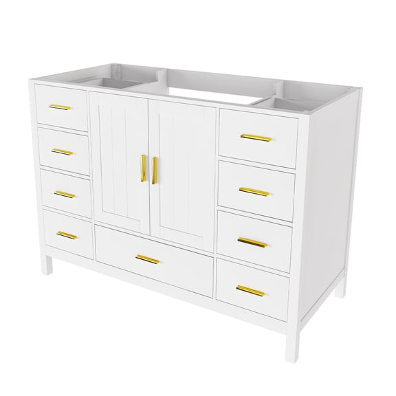 Montary Bathroom Vanity, 48" Bathroom Vanity Base Cabinet with 2 Soft-Close Double Doors & 9 Smooth Drawers with Slides,White(Only Base Cabinet)