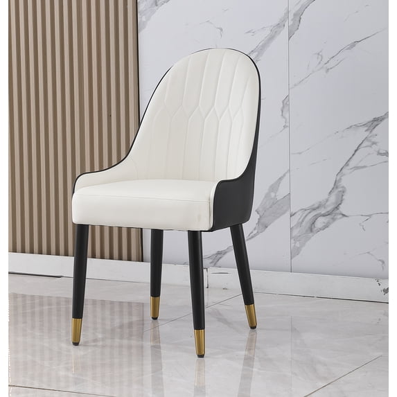 Montary Black Dining Chairs Set of 2, Mid Century Modern Leather Chair with Solid Wood Metal Legs and Ergonomic Backrest for Living Dining Room (Not Include Table)