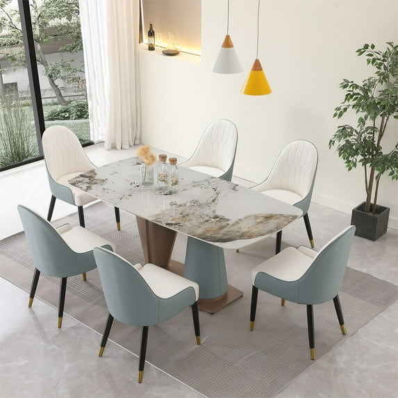 Montary Brand 71" Pandora Color Sintered Stone Rectangle Dining Table With 6 pcs Chairs