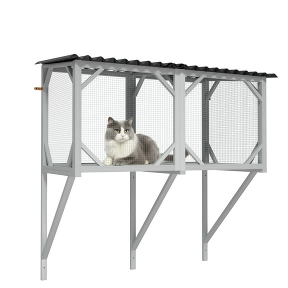 Montary Cat Window Perch, Wooden Catio for Large Indoor Cats - for Sunbathing, Napping & Overlooking, Outdoor Enclosure Hammock