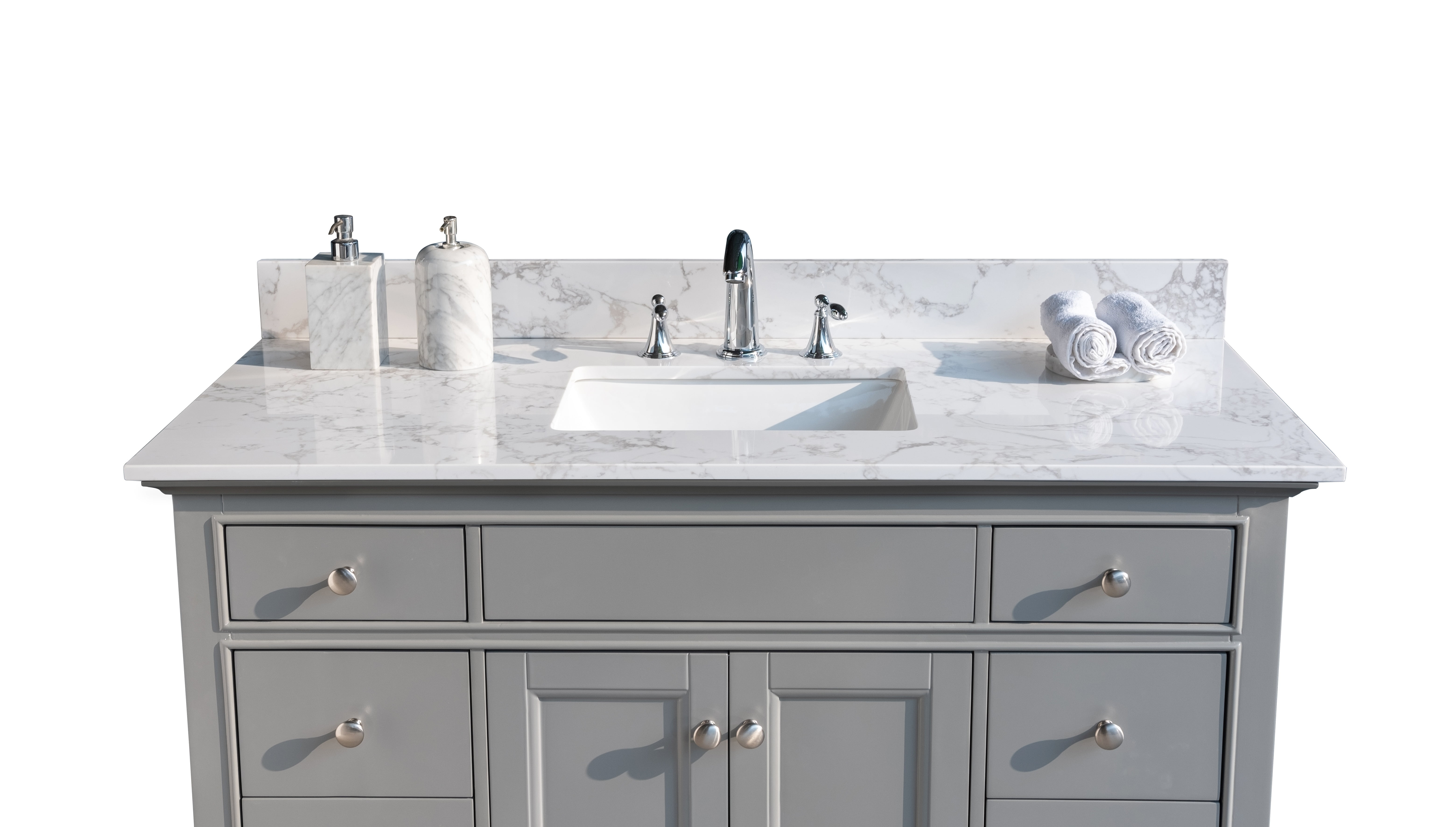 Montary 43 inch Carrara White Engineered Stone Vanity Top with Ceramic