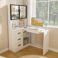 thumbnail image 1 of Montary Corner L-Shaped Computer Desk with Glass Display Cabinets & Built-in LED Lights - Office Desk with USB Charging Ports, Keyboard Tray,Compact and Functional Design,White, 1 of 10