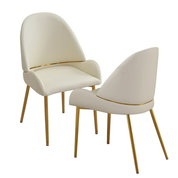 Montary Modern Dining Chair - PU Leather Upholstered Seat, Beige Finish & Steel Legs (Set of 2)