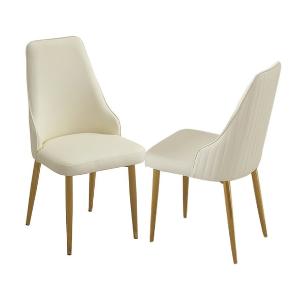 Montary Set of 2 Modern Dining Chairs: White Striped Faux Leather, Gold Metal Legs & Ergonomic Backrest for Kitchen, Dining Room
