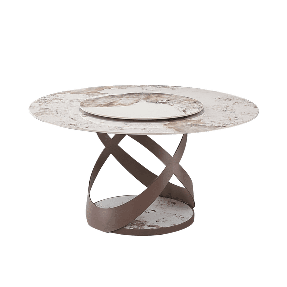 Montary Dining Table Set, Round 59" D Faux Marble Dining Table with Lazy Susan, Sintered Stone Dining Table