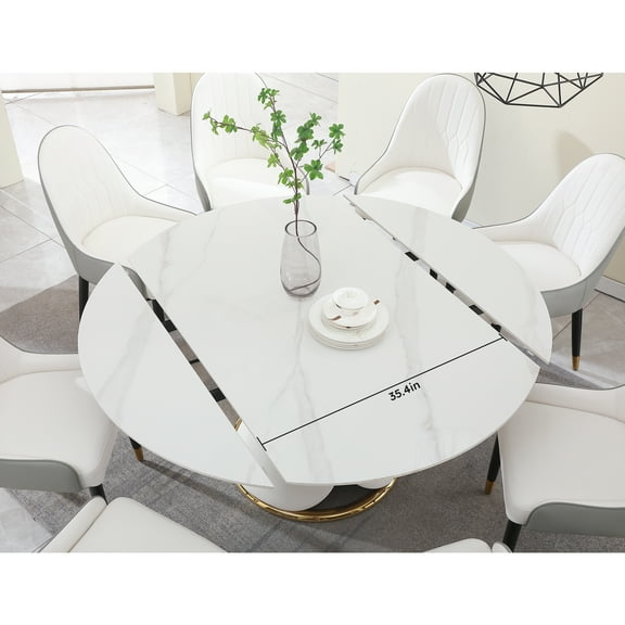 Montary Fashion Modern 59 inch Sintered Stone Collapsible Round Table with Simple and Multi-Functional Retractable Dining Table