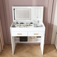 thumbnail image 1 of Montary Flip Top Vanity Desk White with LED Mirror, Built-in Outlet, 2 Drawers, Storage & Hooks (No Stool Included, White), 1 of 8