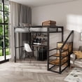 thumbnail image 1 of Montary Gaming Loft Bed for Adults/Teens w/Desk & Wardrobe, Sturdy Metal Frame, Built-In Stairs, Storage, USB/Outlet Computer Desk (Black), 1 of 13