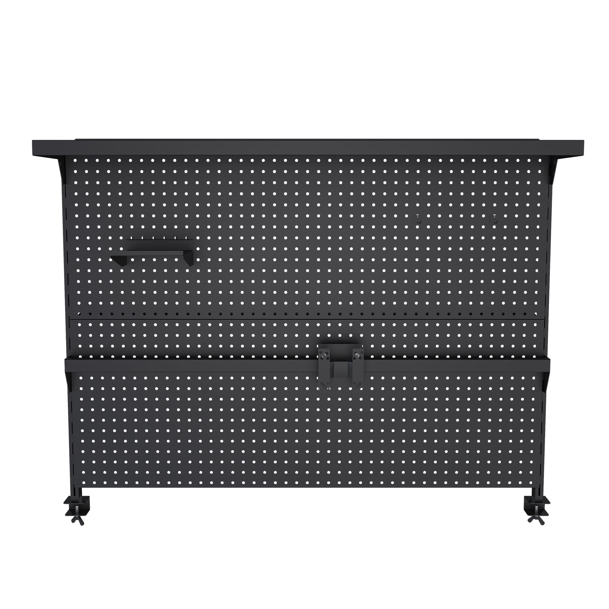 Montary Gaming & Office Desk Organizer with Dual Monitor Stand, 43x35" Metal Pegboard Privacy Panel, Black