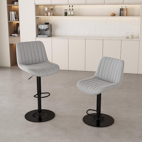Montary Modern Ergonomic Swivel Bar Stools - Durable Metal Legs, Adjustable Height with Soft Knit Fabric Seats & Back Support for Kitchen Island, Home Bar, Gray (Set of 2)
