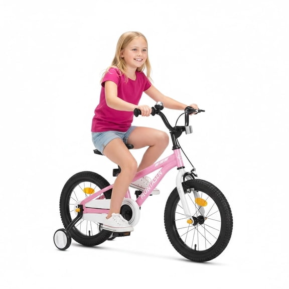 Montasen 16 Inch Kids Bike with Training Wheels Hand Brake Coaster Brake, Pink
