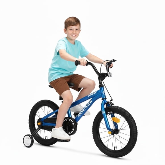 Montasen 18 Inch Kids Bike with Training Wheels Hand Brake Coaster Brake BMX Style Bicycle, Blue