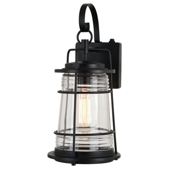 Montauk 1 Light Black Dusk to Dawn Coastal Outdoor Wall Lantern Clear Glass