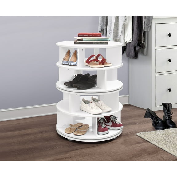 Montauk 16 Pair Revolving Shoe Storage Rack Carousel, White Wood