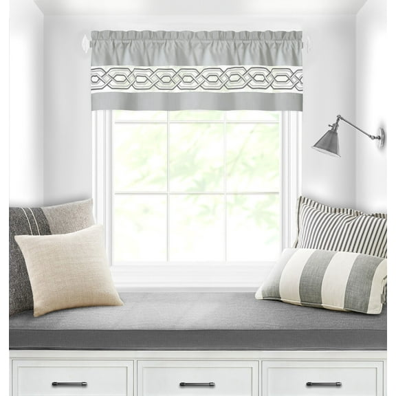 Montauk Accents Malibu Complete 3 Piece Rod Pocket Embroidered Window Valance - Silver