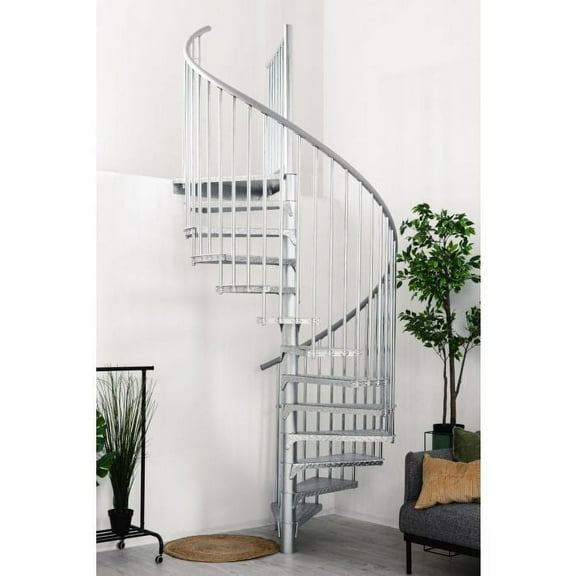 Montauk Exterior Spiral Stairs - 47" Diameter - Galvanized (Height Range: 105"H - 129-1/2"H)