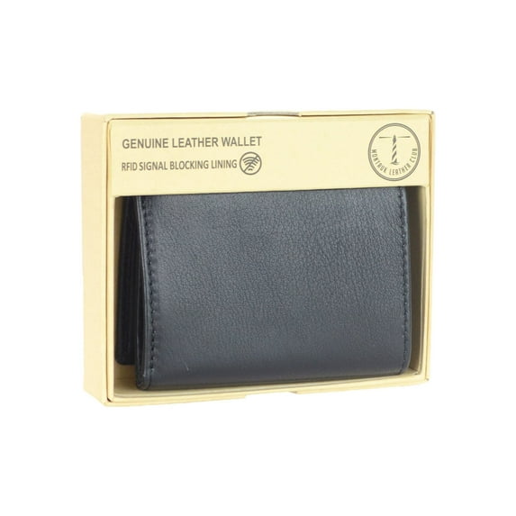 Montauk Leather Club Men's RFID Signal Blocking Genuine Leather Tri-Fold Wallet with Gift Box