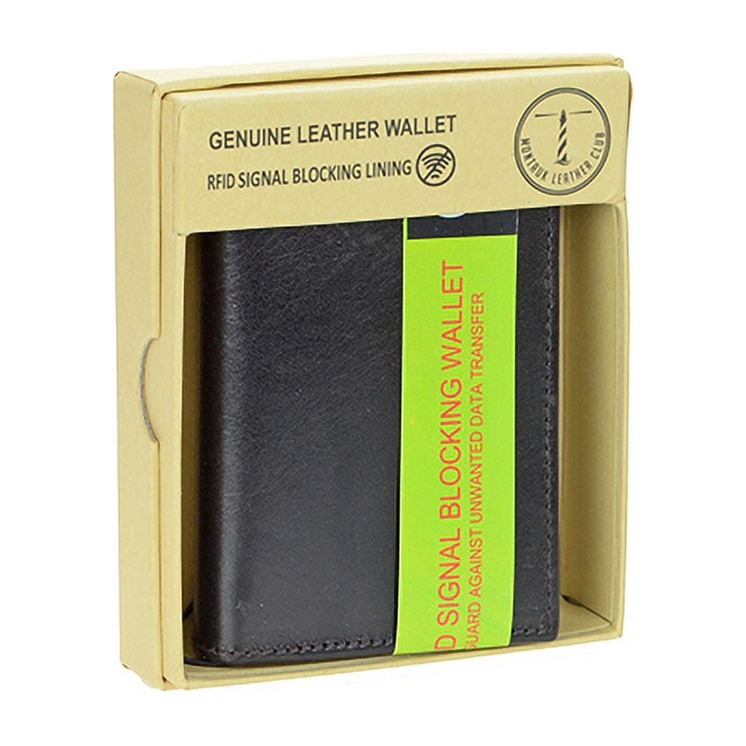 Montauk Leather Club Men's RFID Signal Blocking High Capacity Wallet Card Case