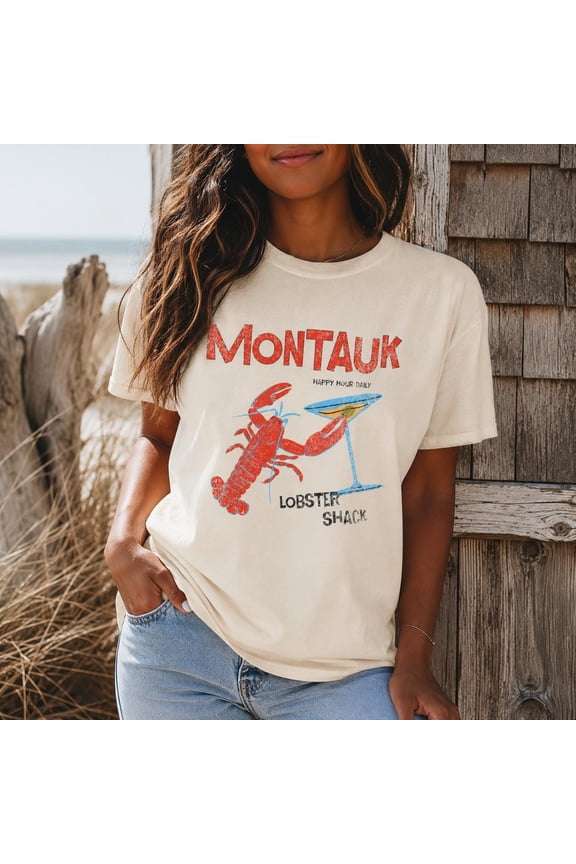 Montauk Lobster Shirt, Coastal Summer Tee, Beach Vacation Shirt, Lobster Shack Graphic Tee