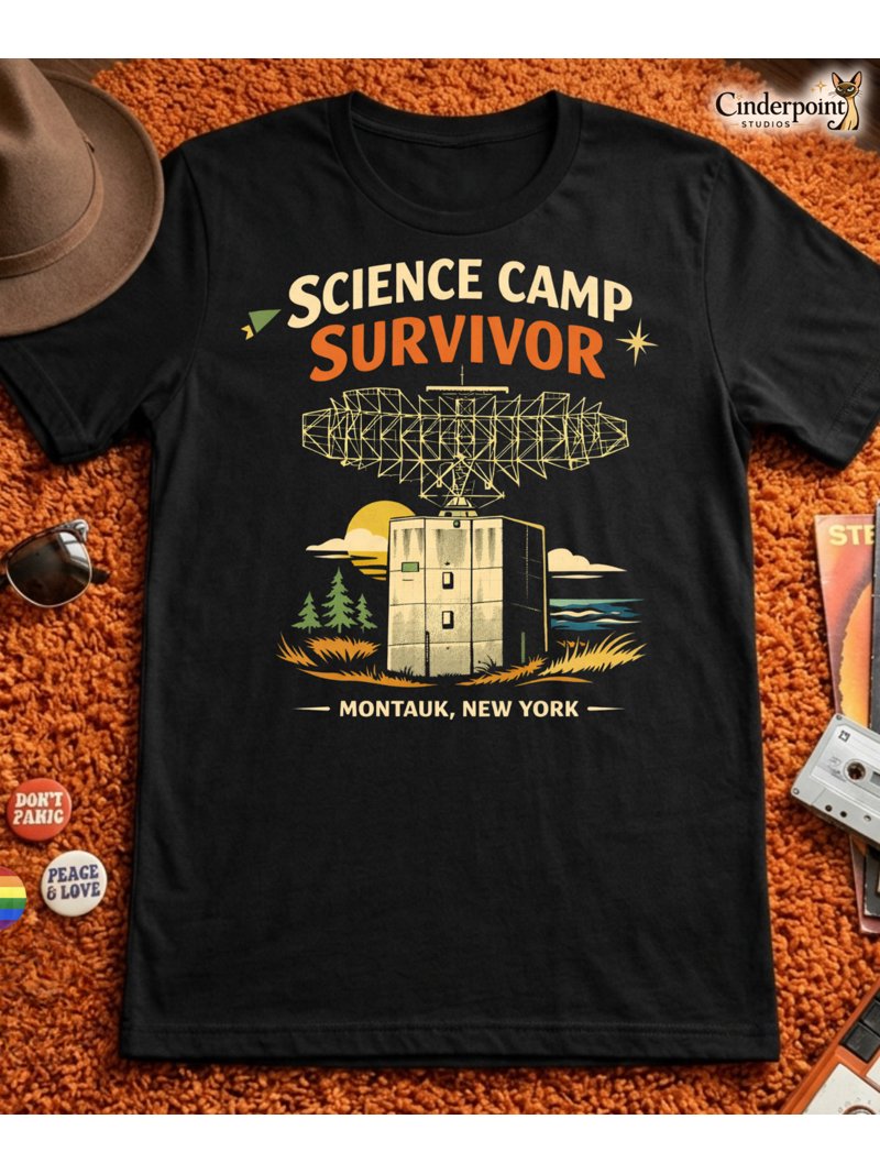 Manauk Montauk Science Camp Survivor T-Shirt Camp Hero NY Sci-Fi Graphic Tee ...