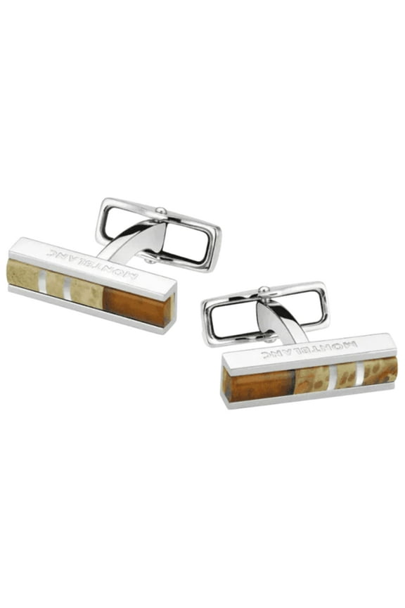 Deco Wood and Amber Inlays Stainless Steel Men's Cufflinks 111333