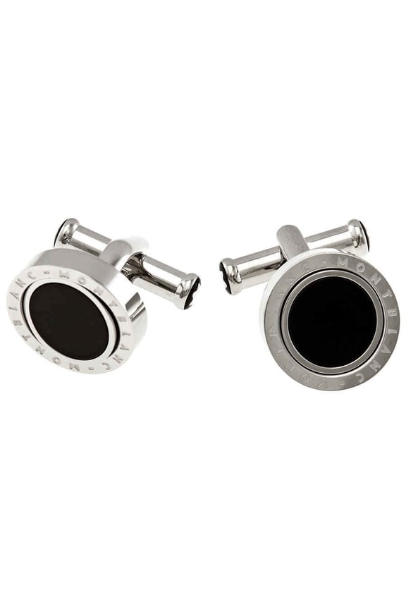 Meisterstuck Onyx Inlay Stainless Steel Round Men's Cufflink