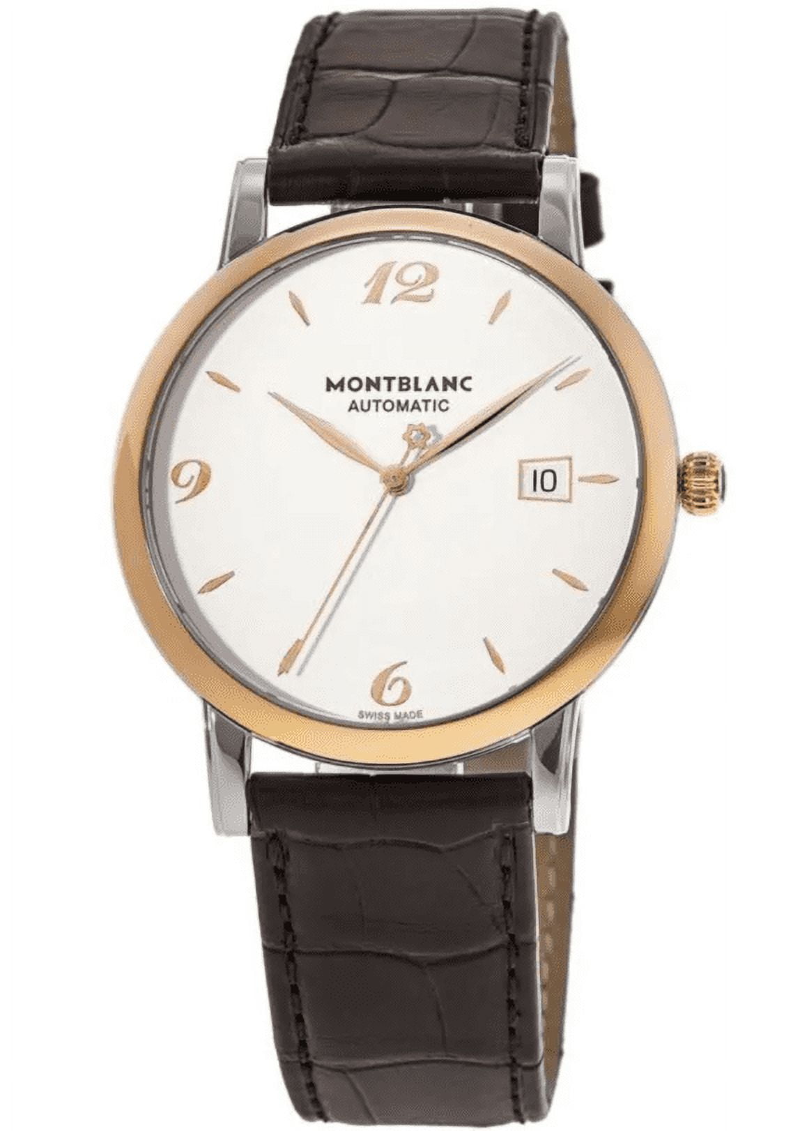 Montblanc Star Classique Automatic Gold Bezel Silver Dial Leather Strap Men s Watch 112145 Walmart