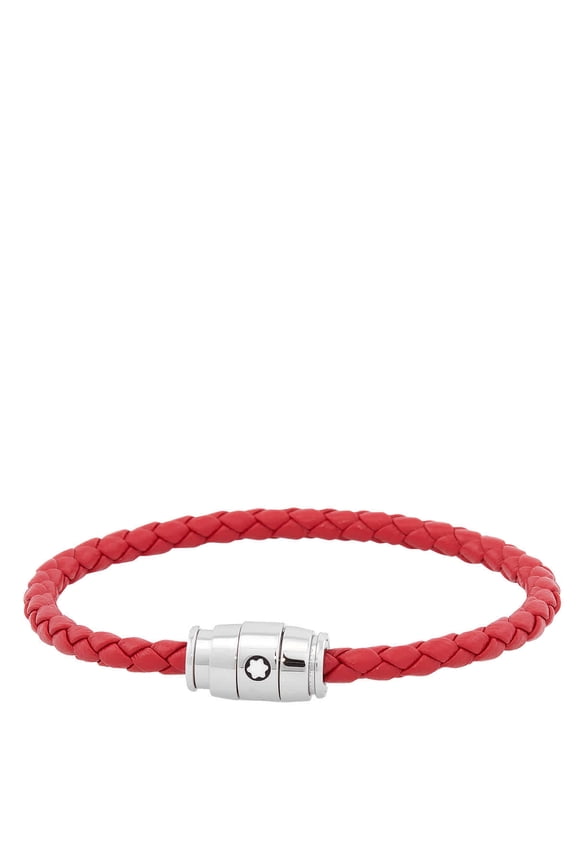 Steel & Red Leather Bracelet, Size 60