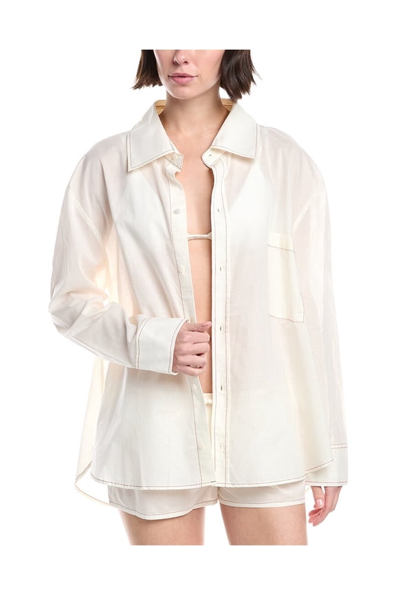 womens Boyfriend Button-Down Shirt, m, White