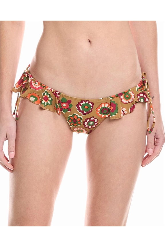 womens Uno Ruffle Bows Bikini Bottom, XL, Brown