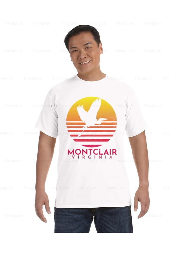 Montclair Virginia Retro Sunset Heron Bird Graphic Comfort Color T-Shirt, Unisex, up to size 4XL