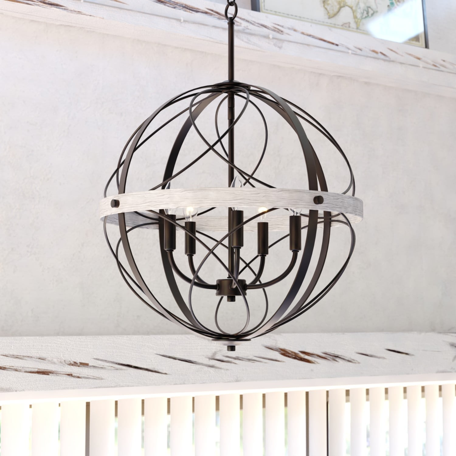 Montclare 21.25" Textured Black and White Ash Farmhouse Globe Pendant Light