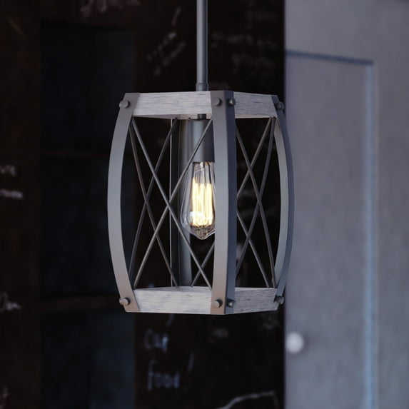 Montclare Black and White Ash Wood Farmhouse Cage Kitchen Island Mini Pendant Ceiling Light