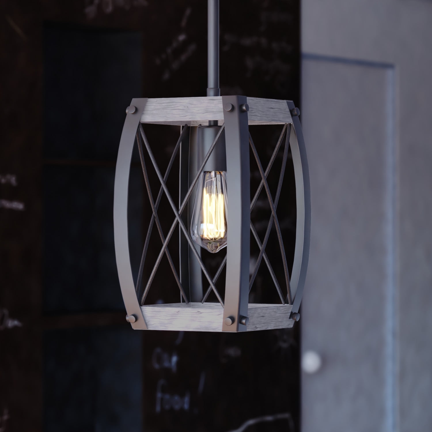 Textured Black and White Ash Farmhouse Mini Pendant Light