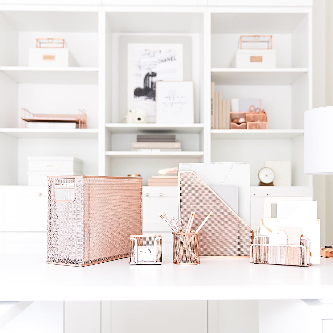Monte 5 Piece Rose Gold Desk Organizer Set with Desktop Hanging File Organizer