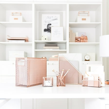 Monte 5 Piece Rose Gold Desk Organizer Set with Desktop Hanging File Organizer