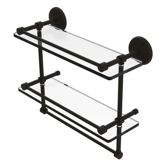 Monte Carlo 16'' Gallery Double Glass Shelf with Towel Bar in Oil Rubbed Bronze