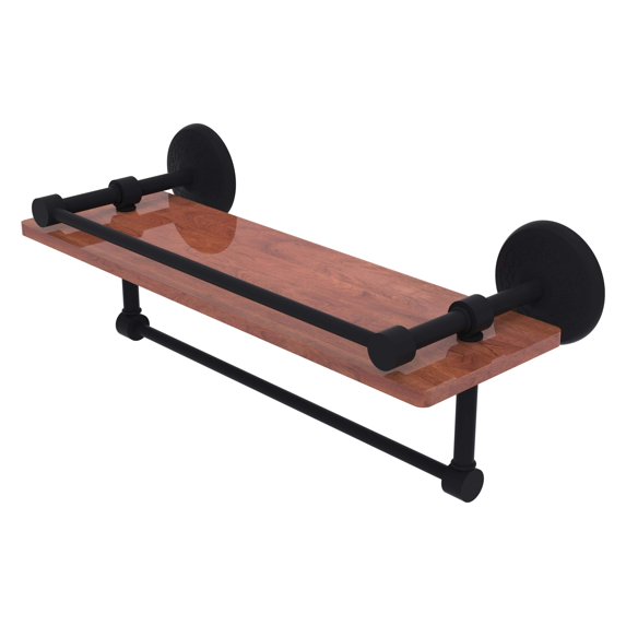 Monte Carlo 16'' IPE Ironwood Shelf with Gallery Rail and Towel Bar in Matte Black