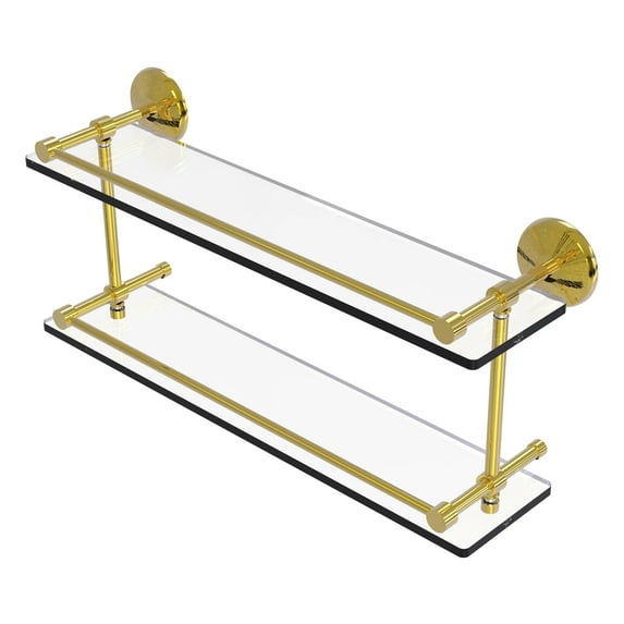 Monte Carlo 22-in Double Glass Shelf with Gallery Rail in Polished Brass