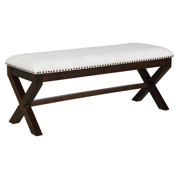 Monte Carlo Bench with Dark Walnut Base and Trim in Linen White Fabric