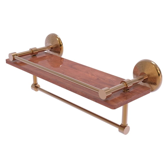 Monte Carlo Collection IPE Ironwood Shelf with Gallery Rail and Towel Bar - Brushed Bronze / 16 Inch
