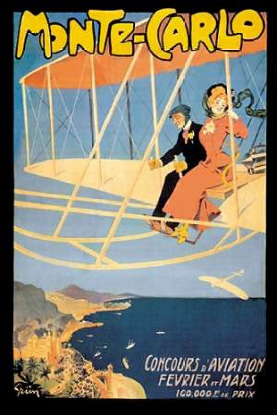 Monte Carlo Concours d Aviation 1910 Canvas Art - Jules Alexandre Grun (12 x 18)